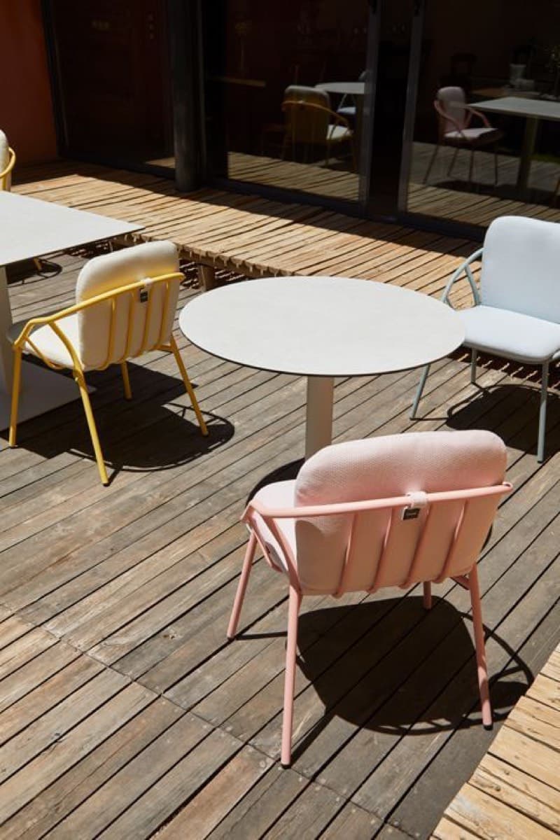 Musola lemon-coloured outdoor dining chairs
