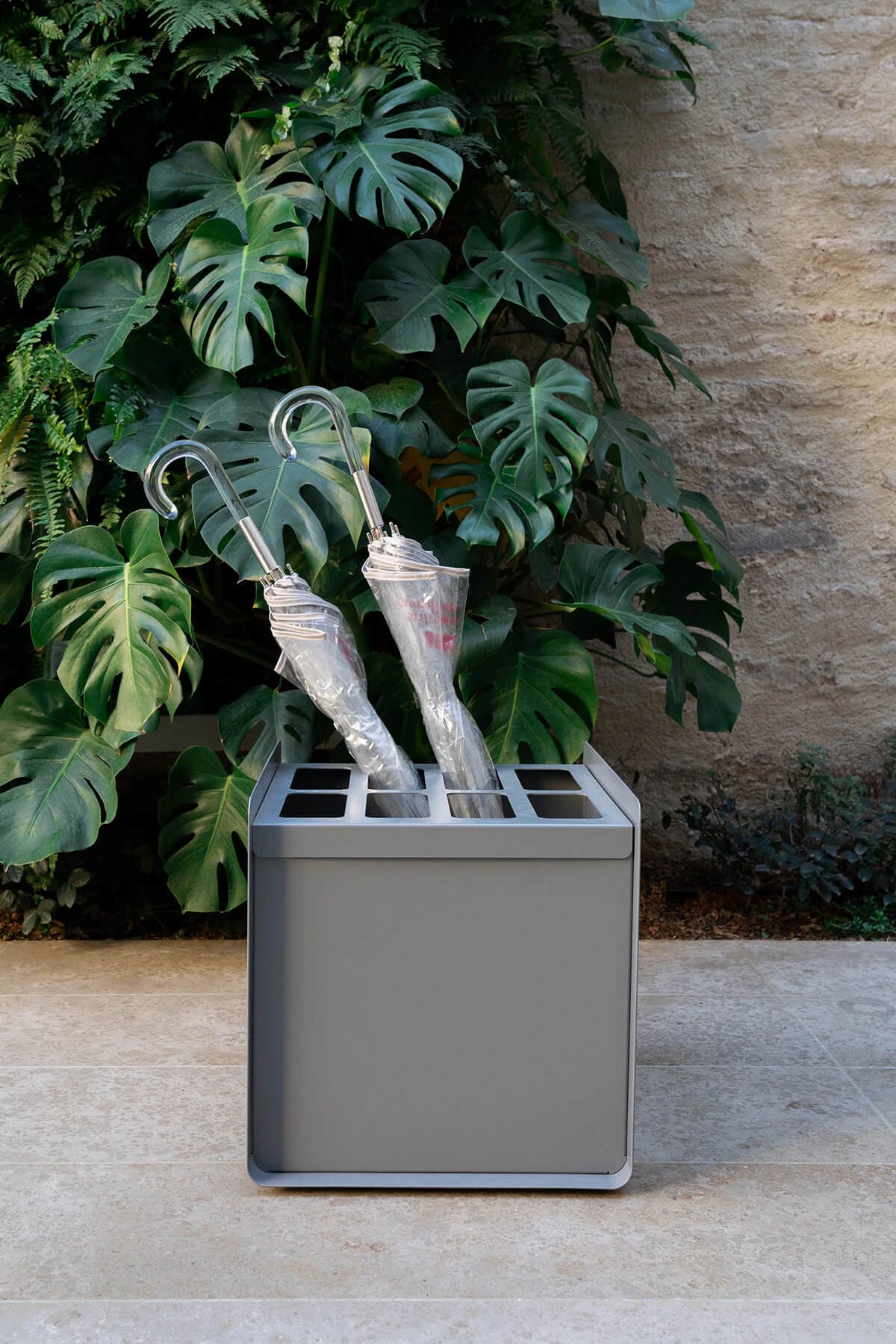 Crepe Umbrella Stand & Plant Pot in use
