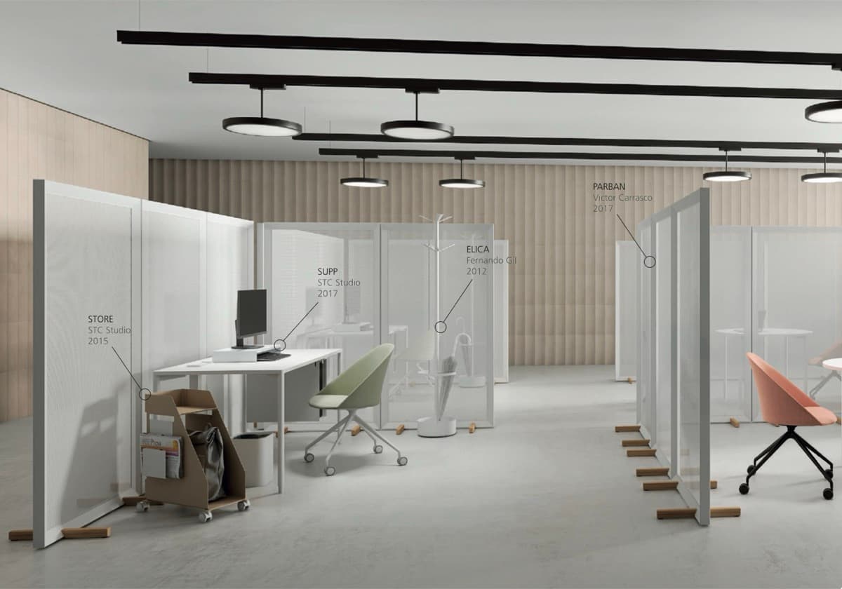 Systemtronic office accessories including coat stands and room dividers