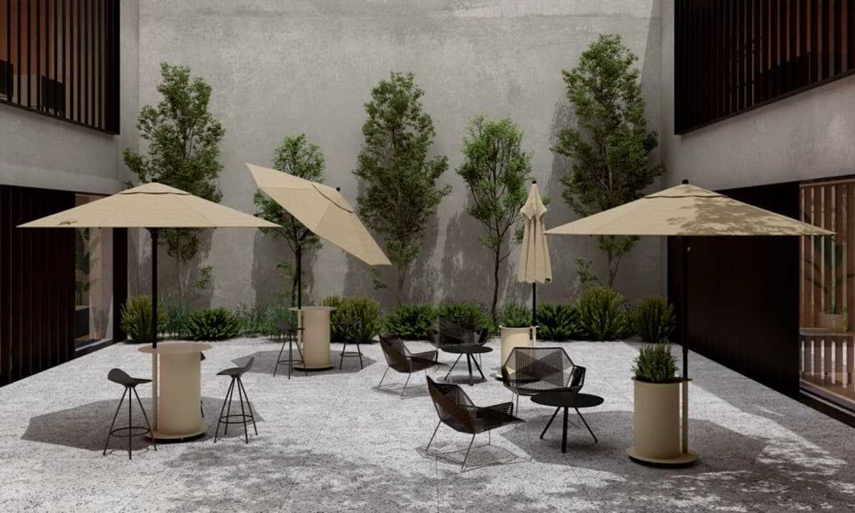 Systemtronic planters in a hotel courtyard